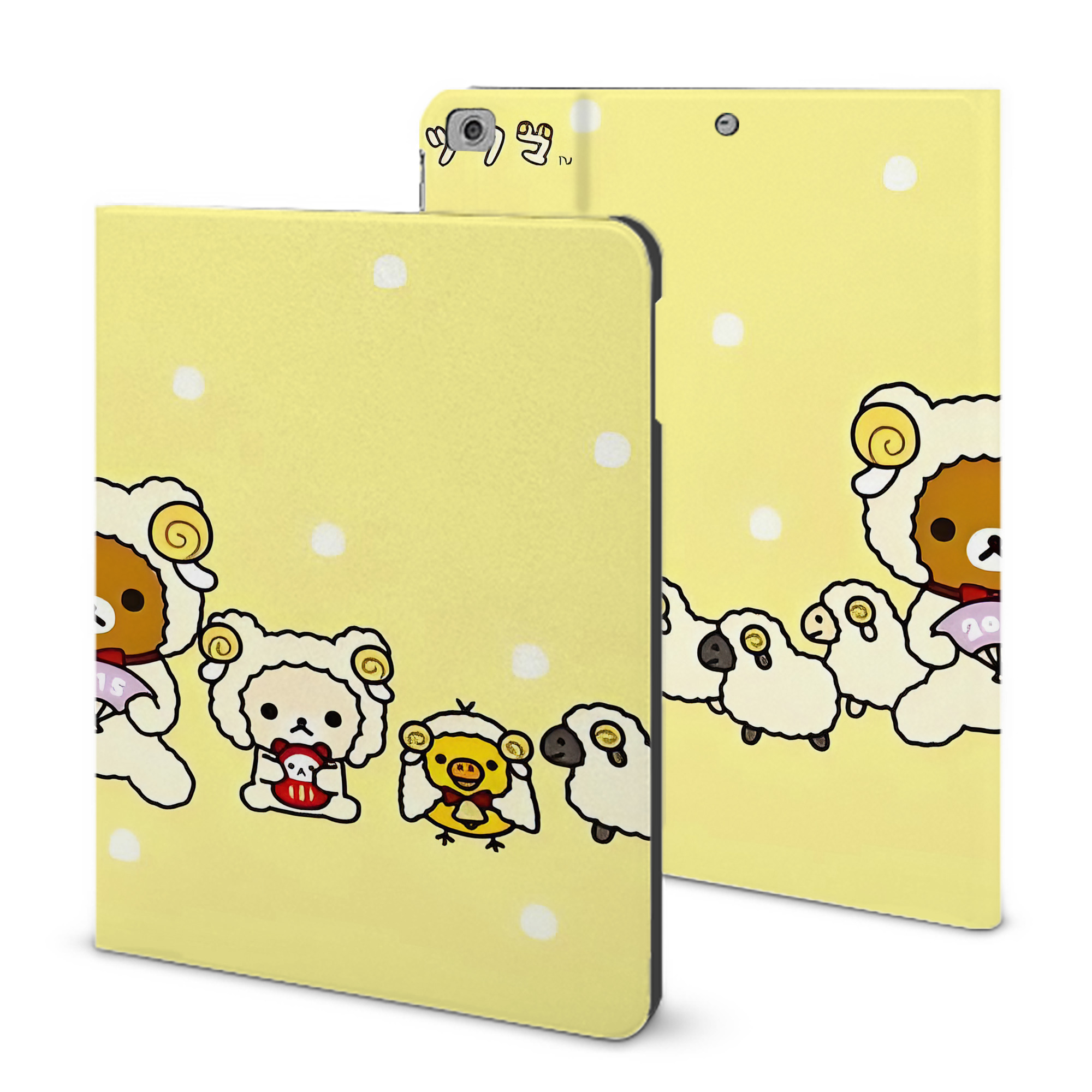 （画像用） リラックマ リラックマ キイロイトリ Rilakkuma Korilakkuma Kiiroitori IPad ケース ブック型 PUレザー TPU 耐衝撃 軽量 薄型 ペン収納なし 全面保護 IPad 各モデル対応